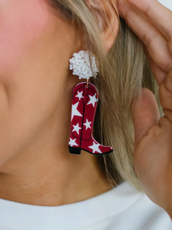 Gameday Cowgirl Earrings | Crimson + White sold by Michelle McDowell