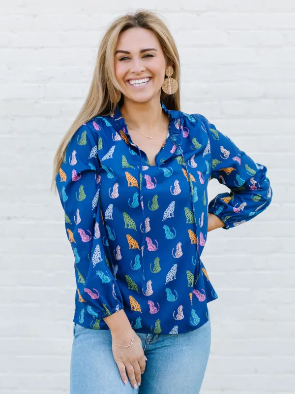 FINAL SALE - Sarah Top | Leopard Love Navy sold by Michelle McDowell