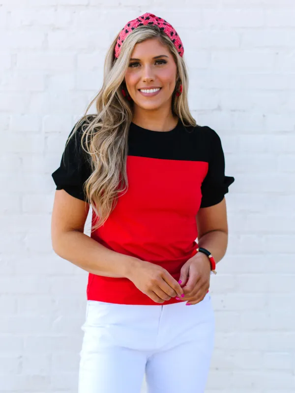 Blakeley Top | Red + Black sold by Michelle McDowell