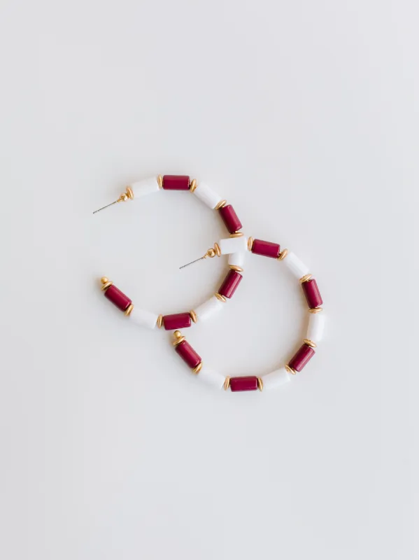 Cara Earrings | Maroon + White sold by Michelle McDowell
