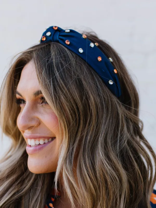 Krista Headband | Navy + Orange sold by Michelle McDowell