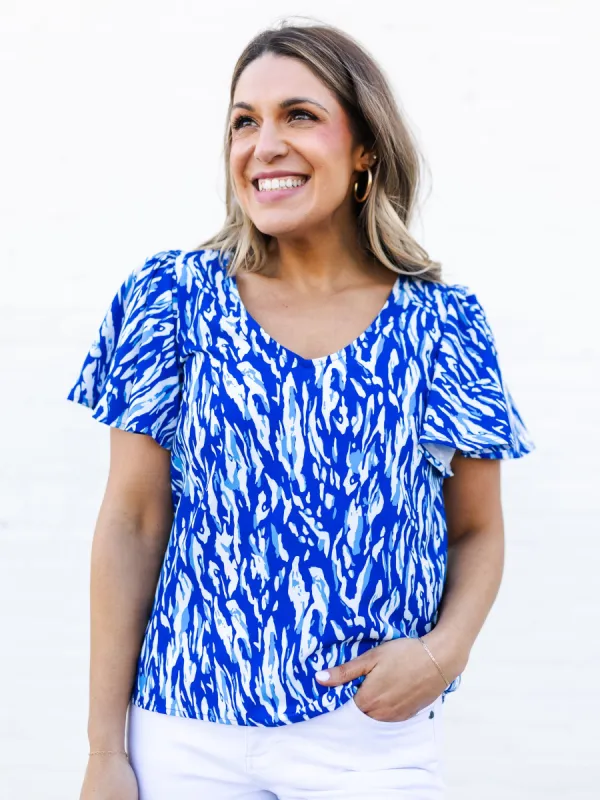 Paisley Top | Tiger Tail Blue + White sold by Michelle McDowell