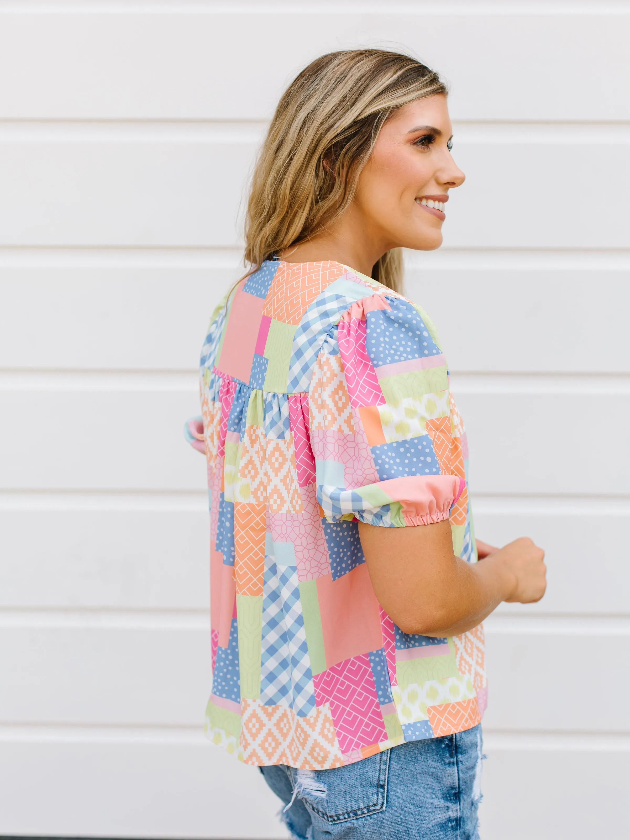 FINAL SALE - Leo Top | Patchwork Coral sold by Michelle McDowell product image thumbnail 2