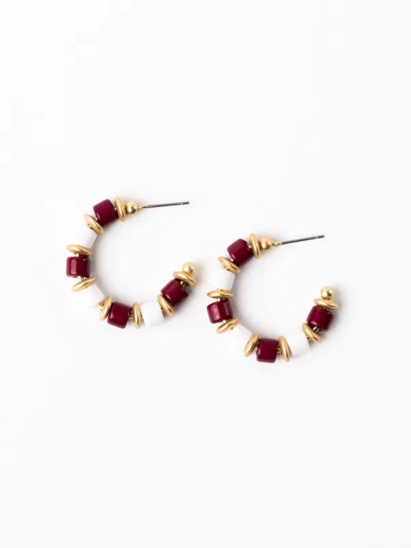 Cara Earrings | Maroon + White sold by Michelle McDowell