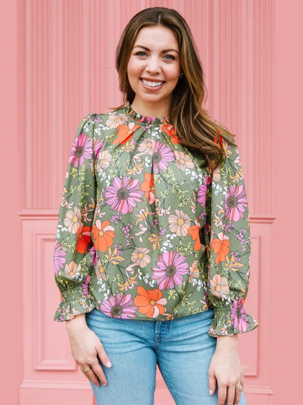 FINAL SALE - Quinn Top | Vintage Petals Olive sold by Michelle McDowell