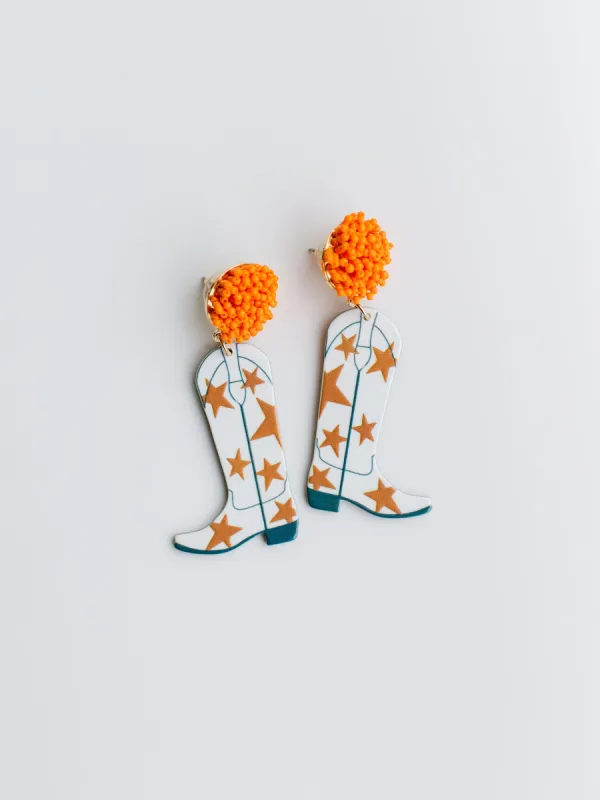 Gameday Cowgirl Earrings  | Orange + White sold by Michelle McDowell