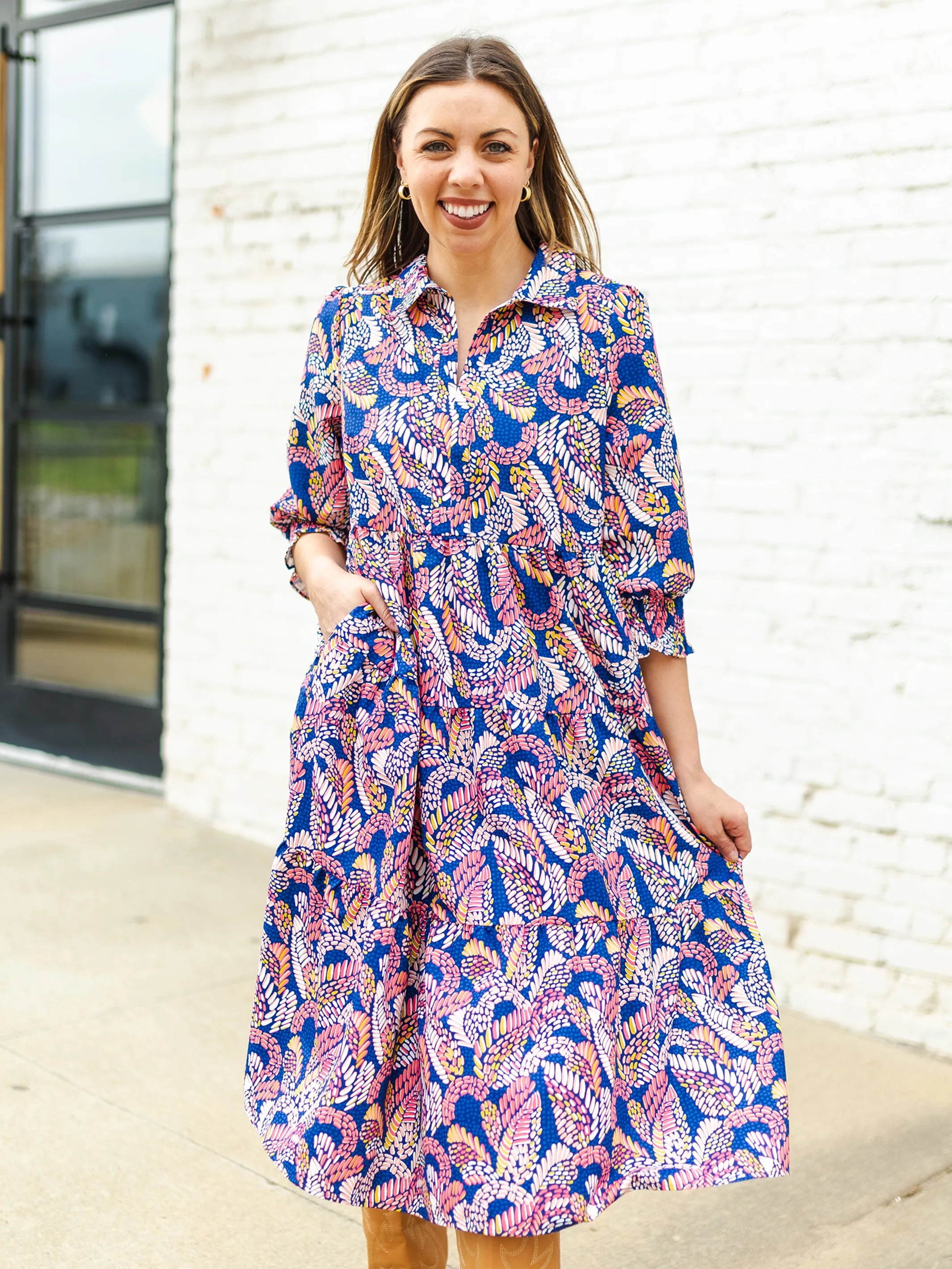 FINAL SALE - Eleanor Dress | Mosaic Meadow Navy sold by Michelle McDowell