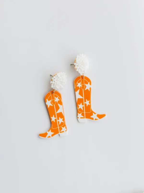 Gameday Cowgirl Earrings | Orange + White sold by Michelle McDowell