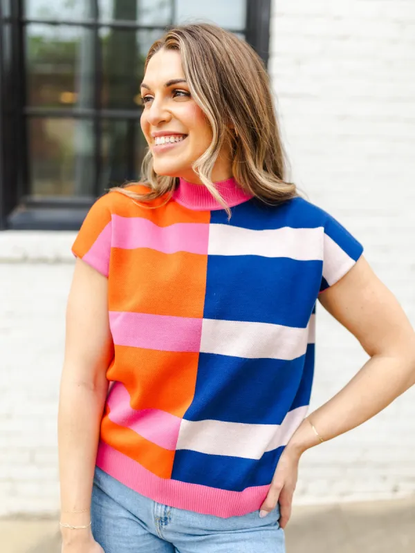 FINAL SALE - Noelle Sweater | Navy + Pink Stripe sold by Michelle McDowell