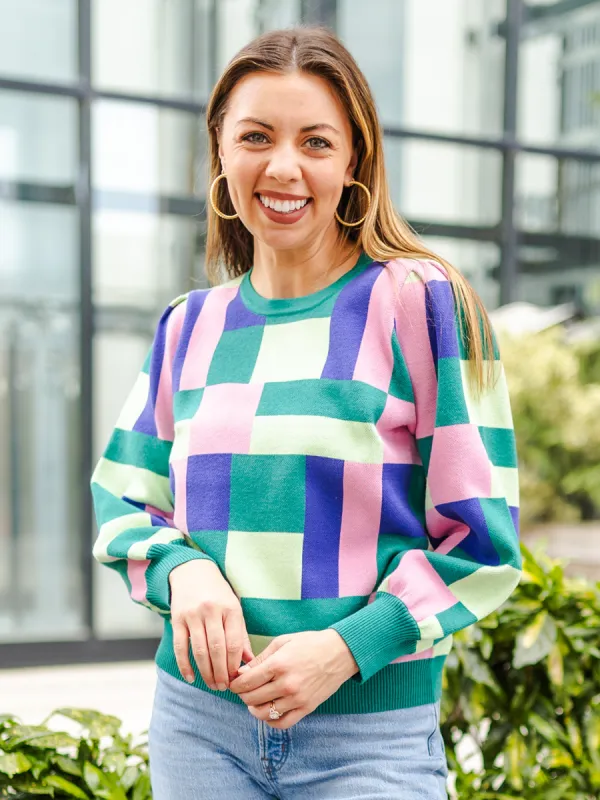 FINAL SALE - Hallie Sweater | Multi Squares sold by Michelle McDowell
