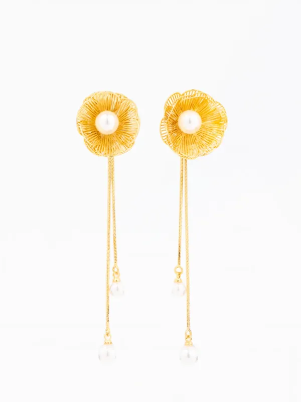 Greta Flower Pearl Earrings made by Michelle McDowell