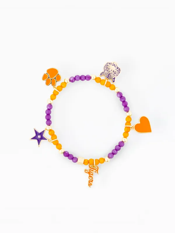 Clemson Beaded Charm Bracelet made by Michelle McDowell
