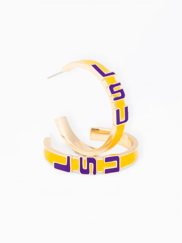 LSU Hoop Earrings made by Michelle McDowell