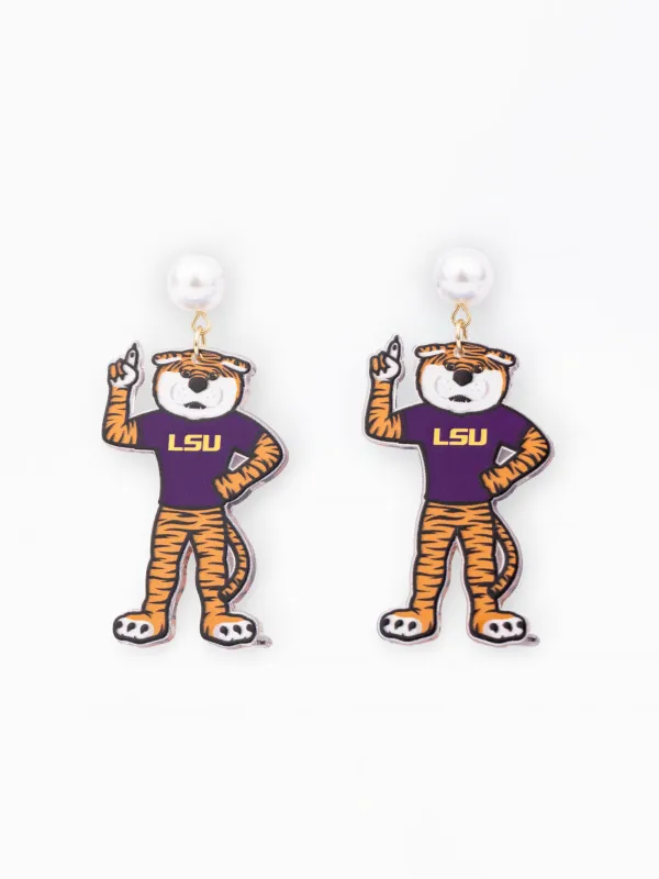 LSU Pearl Drop Earrings | Mike the Tiger made by Michelle McDowell