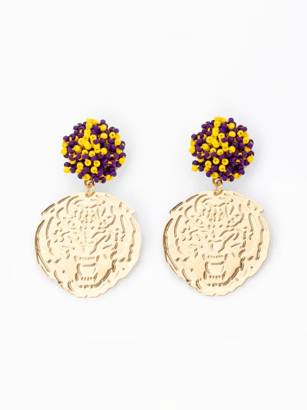 LSU Drop Earrings | Mike the Tiger made by Michelle McDowell