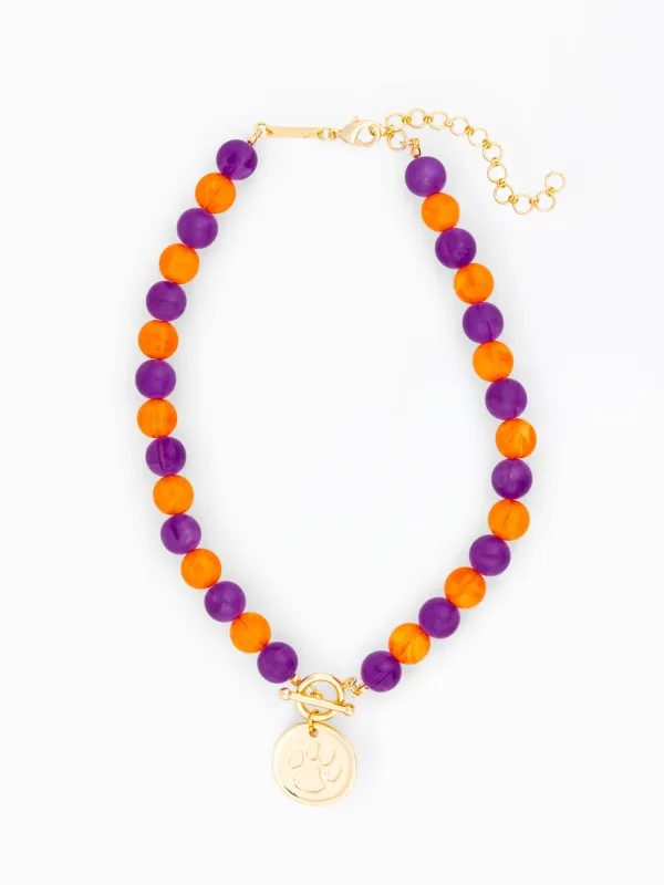 Clemson Beaded Pendant Necklace made by Michelle McDowell