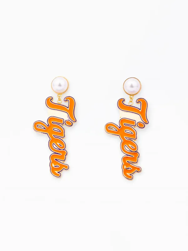 Clemson Pearl Drop Earrings | Tiger made by Michelle McDowell