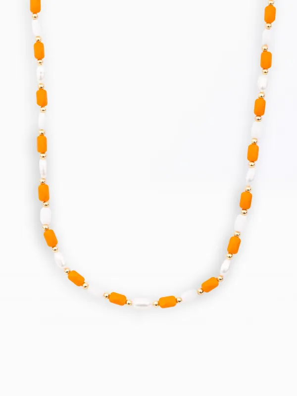 Clover Pearl Necklace | Orange + White made by Michelle McDowell