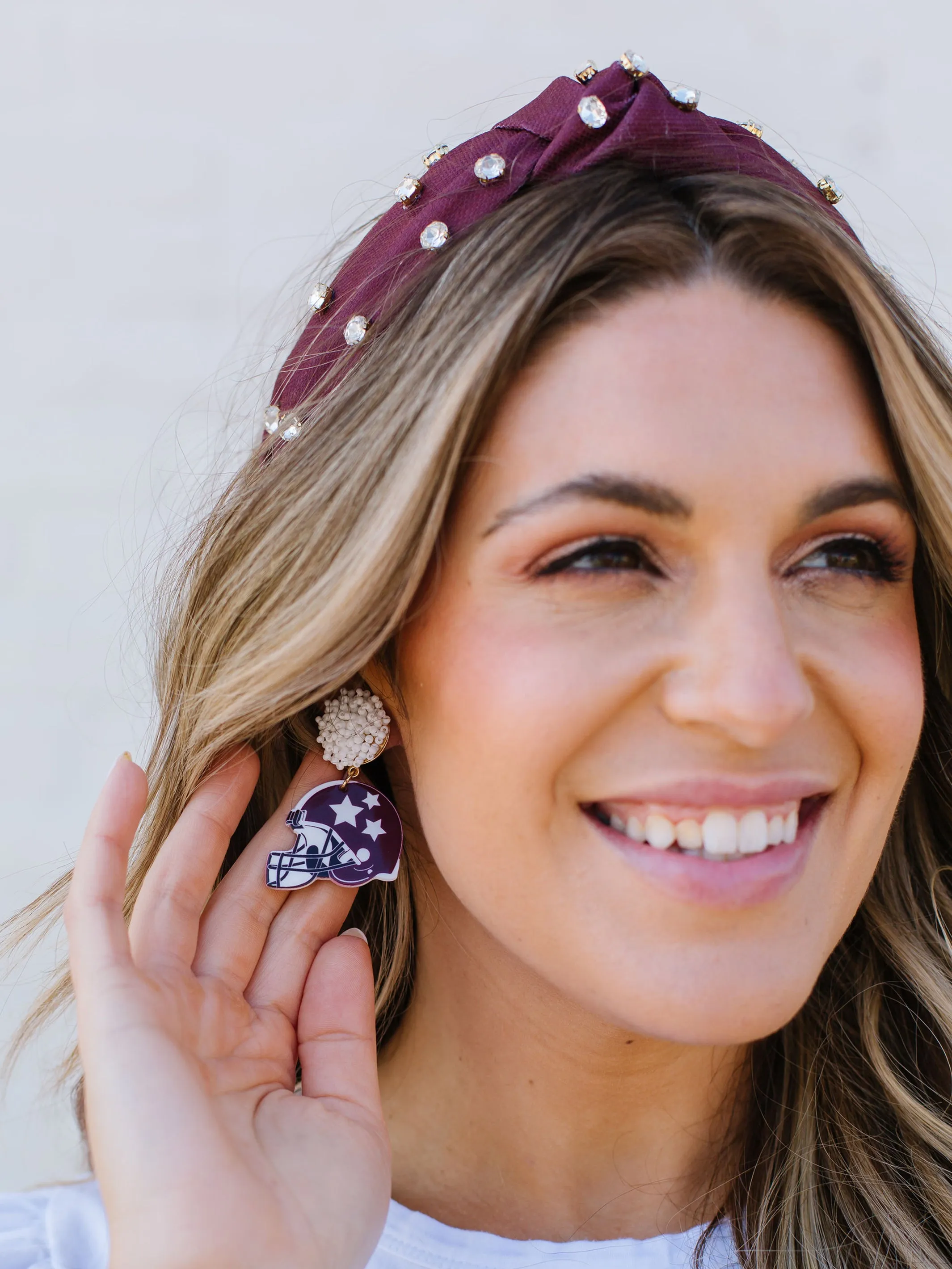 Touchdown Earrings | Maroon + White sold by Michelle McDowell product image thumbnail 3