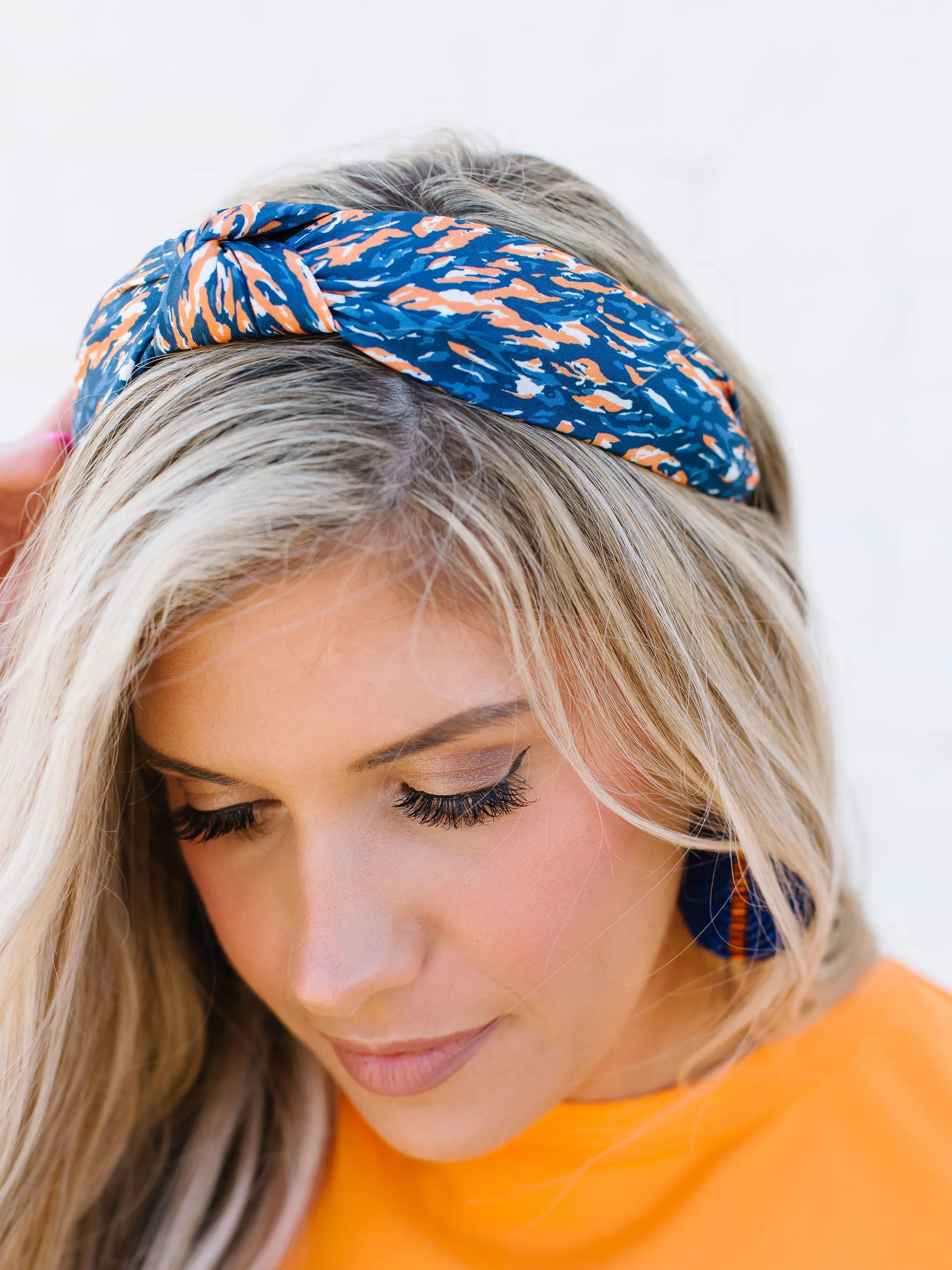 Luna Headband | Tiger Tail Navy + Orange sold by Michelle McDowell