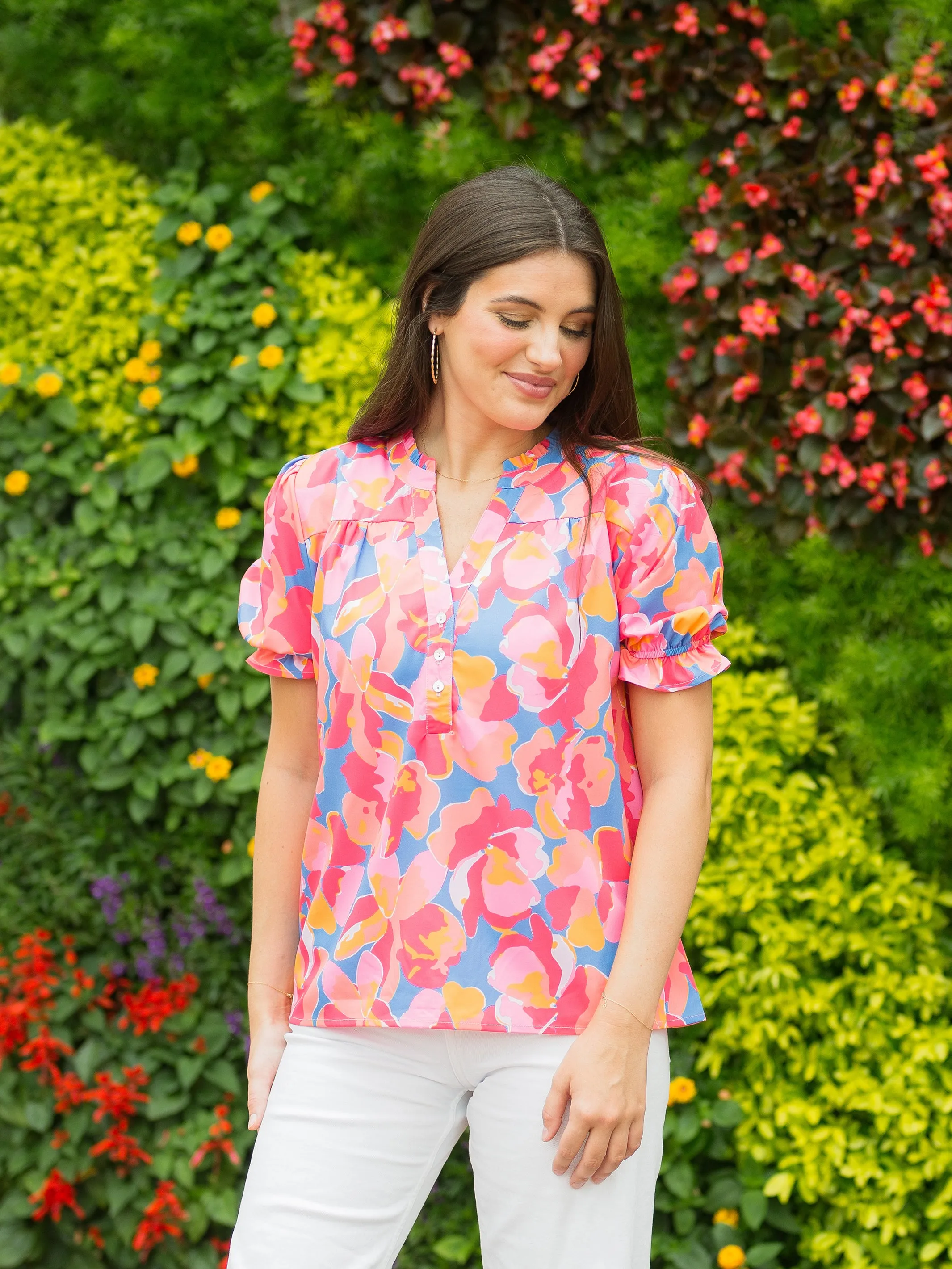 FINAL SALE - Sutton Top | Falling Poppies Coral sold by Michelle McDowell