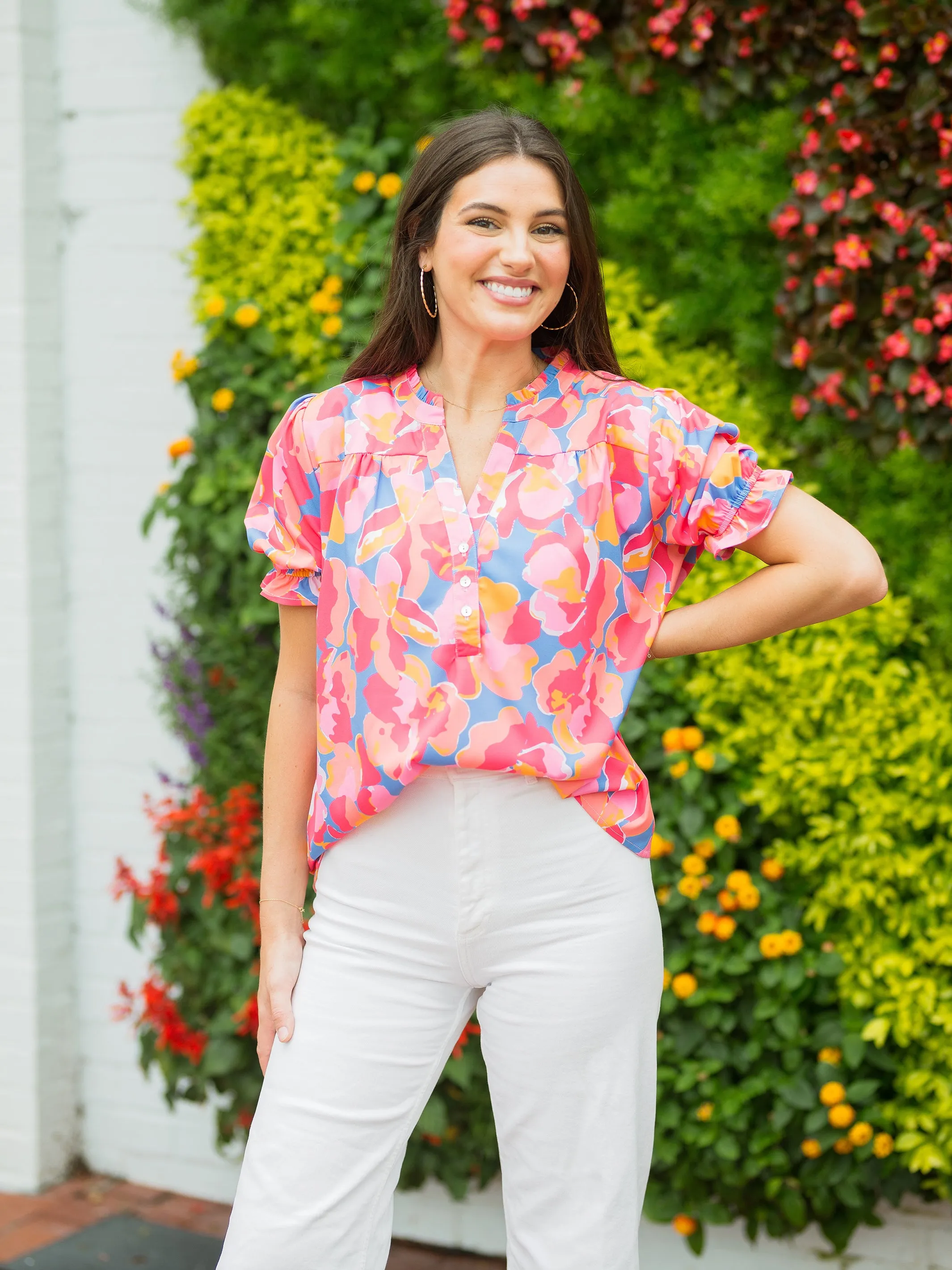 FINAL SALE - Sutton Top | Falling Poppies Coral sold by Michelle McDowell product image thumbnail 2