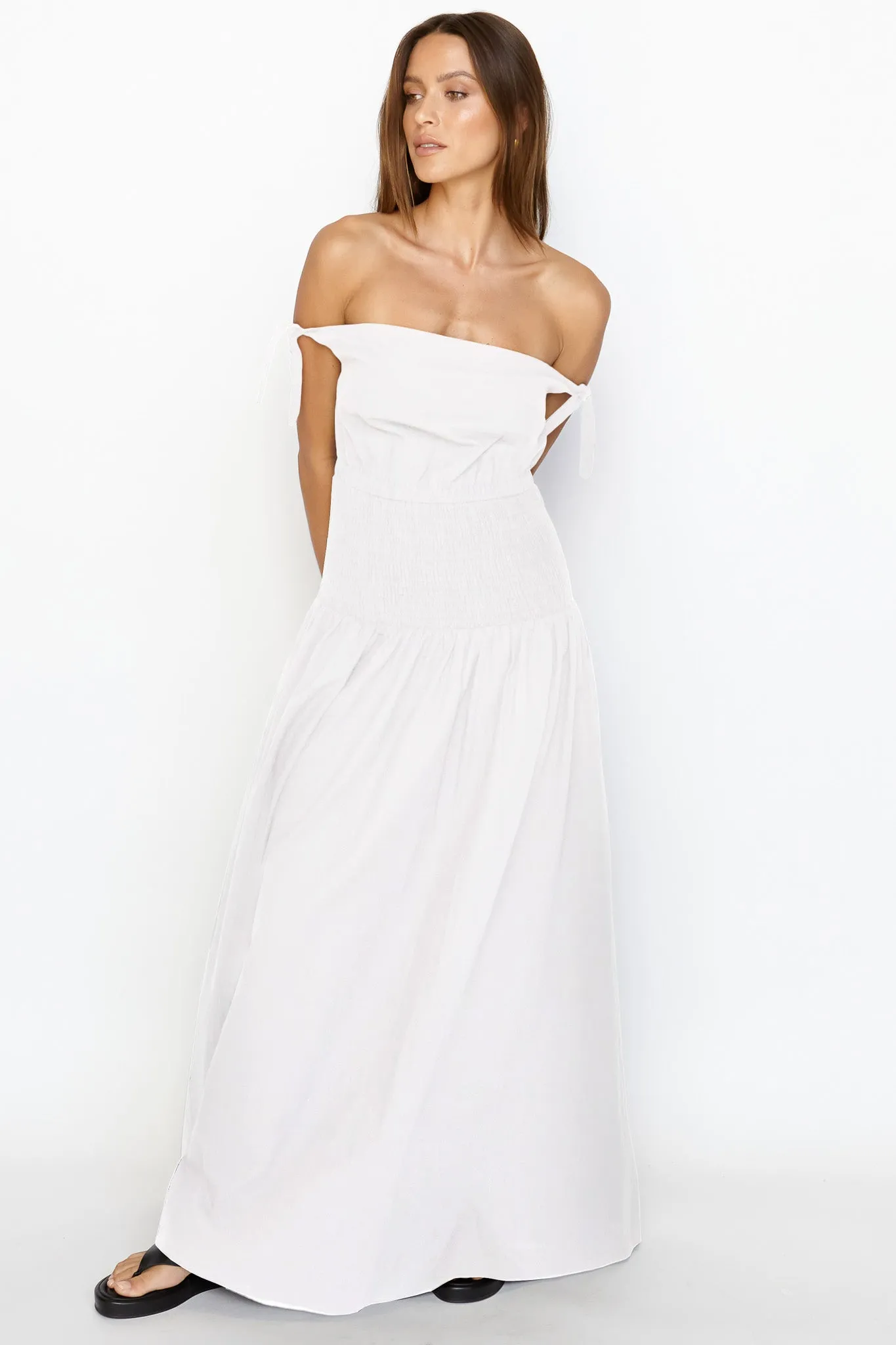 fitted lace wedding dress Catalina Tiered Ruffle Cut-Out Maxi Dress White– Selfie Leslie main image 0
