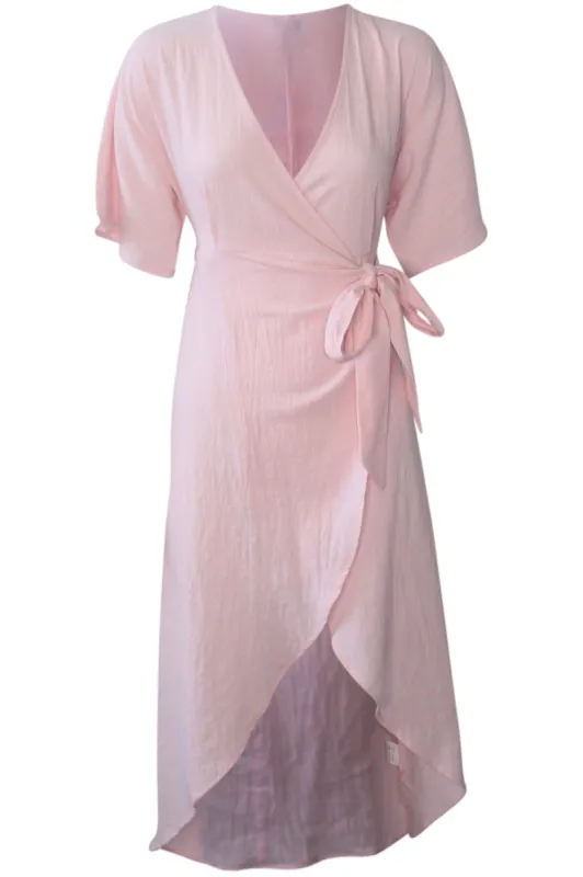 CIRCUS LINEN WRAP DRESS - BABY PINK sold by Sndys