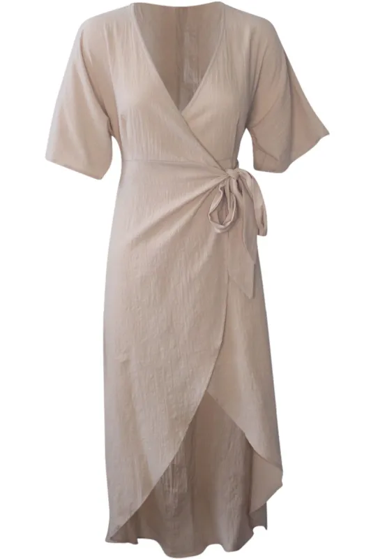 CIRCUS LINEN WRAP DRESS - OATMEAL sold by Sndys