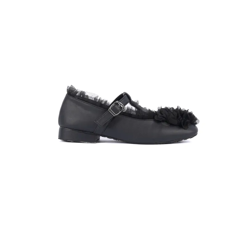 FLEURA BLACK T-Bar FLATS sold by CHIEL