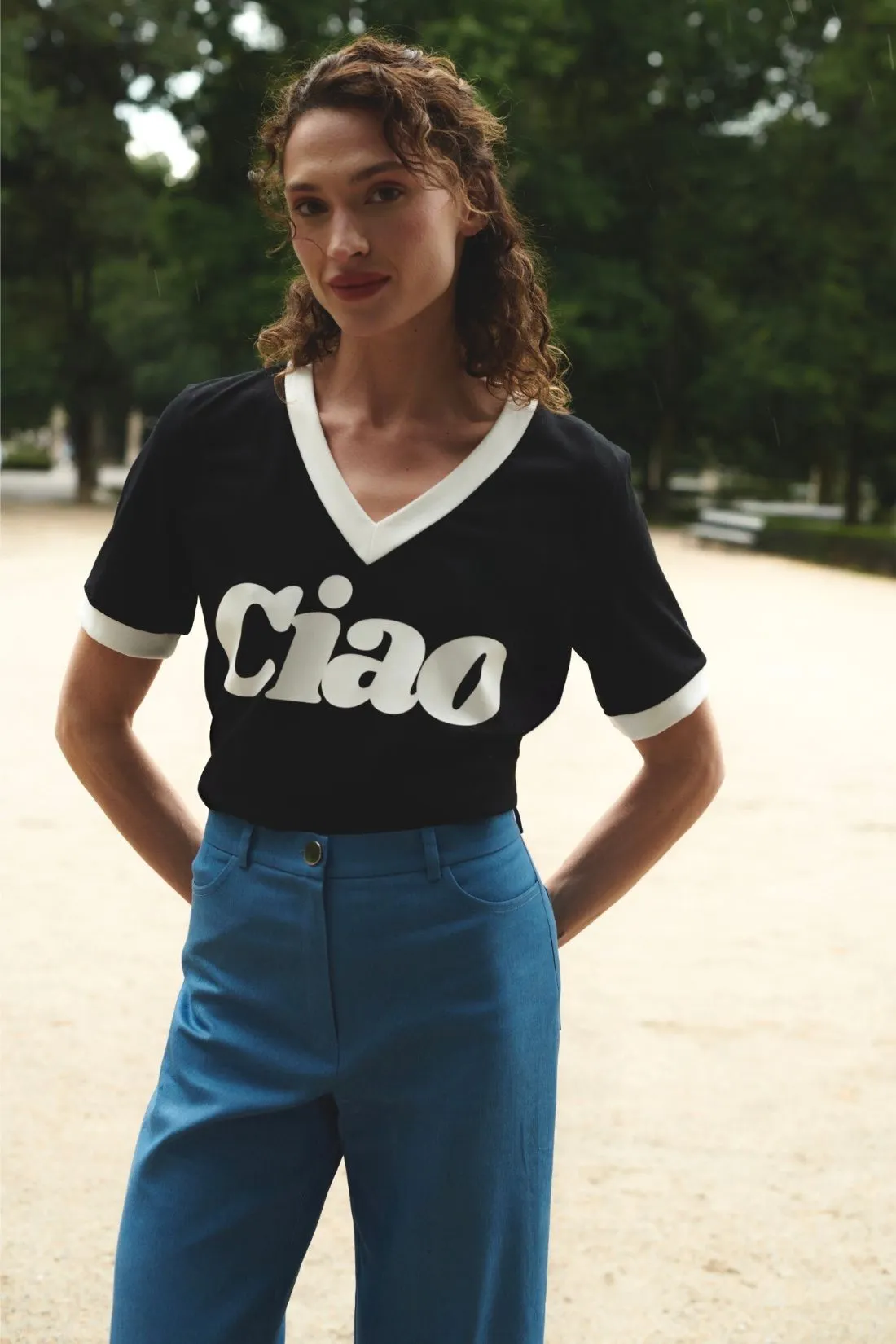 T-SHIRT CIAO V-NECK BLACK sold by She is Sunday product image thumbnail 2