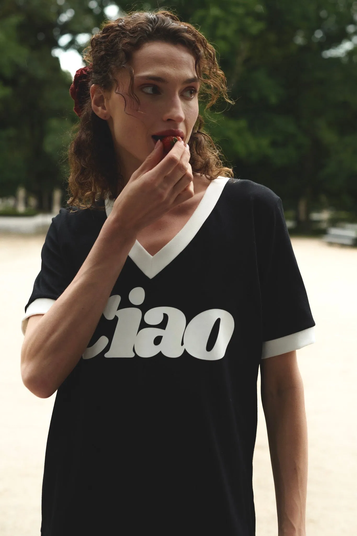 T-SHIRT CIAO V-NECK BLACK sold by She is Sunday