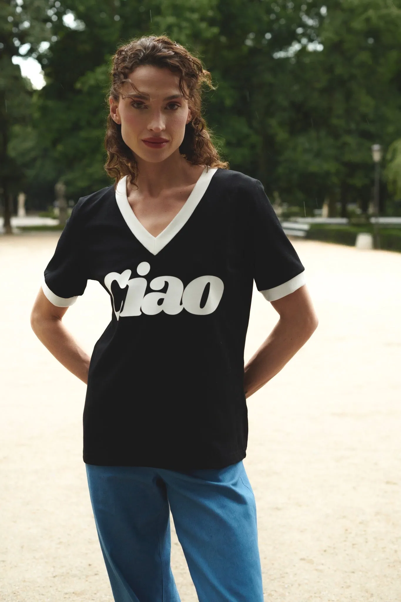 T-SHIRT CIAO V-NECK BLACK sold by She is Sunday product image thumbnail 3