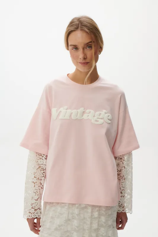 LONGSLEEVE VINTAGE RÓŻOWY Z KORONKĄ made by She is Sunday