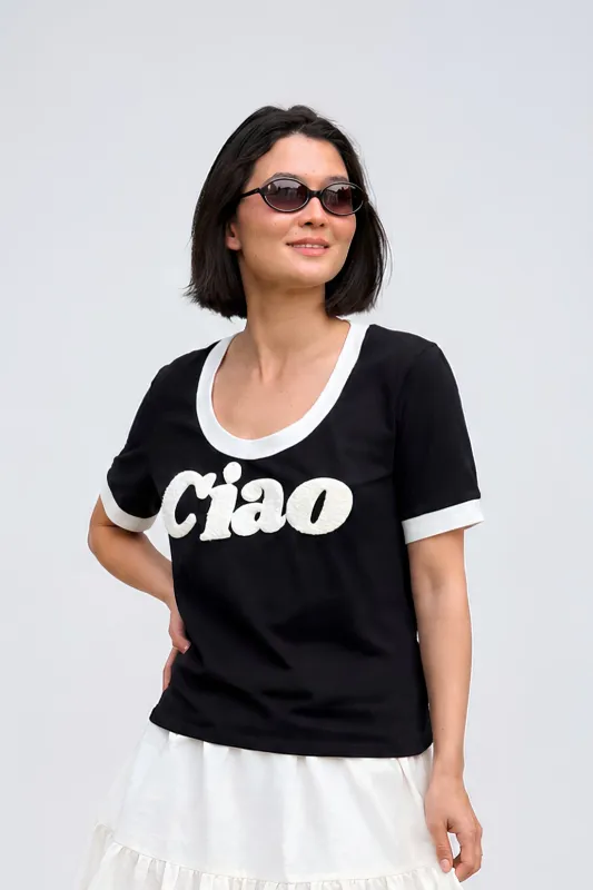 T-SHIRT CIAO BLACK GŁĘBOKI DEKOLT made by She is Sunday