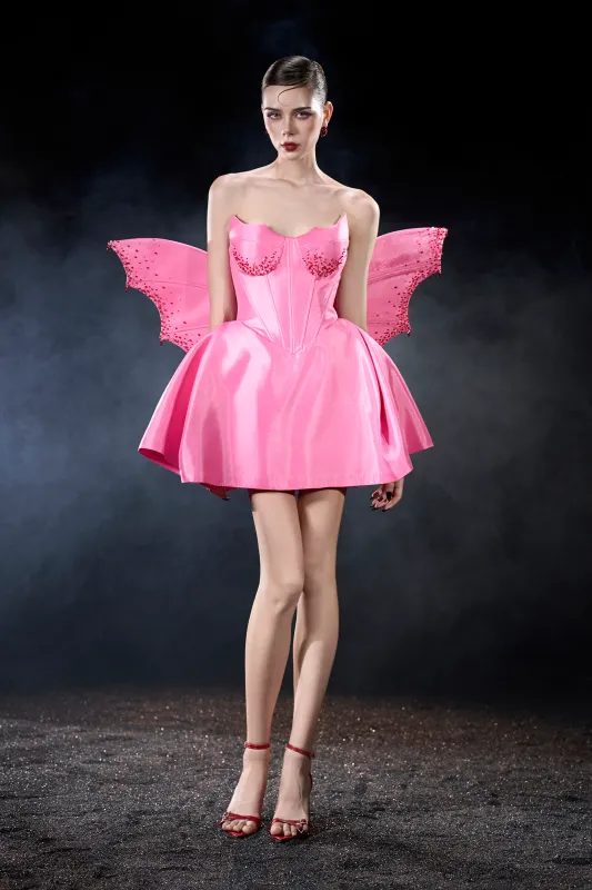 Fae "Little Evil" Corset Busts Embellished Crystal Mini Dress sold by Kalisa