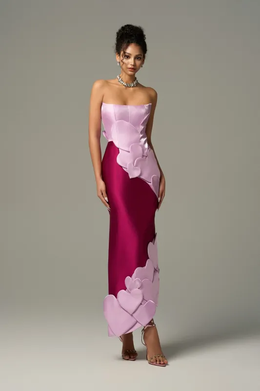 Darling Color Mix Taffeta Asymmetric Heart Detail Maxi Dress sold by Kalisa