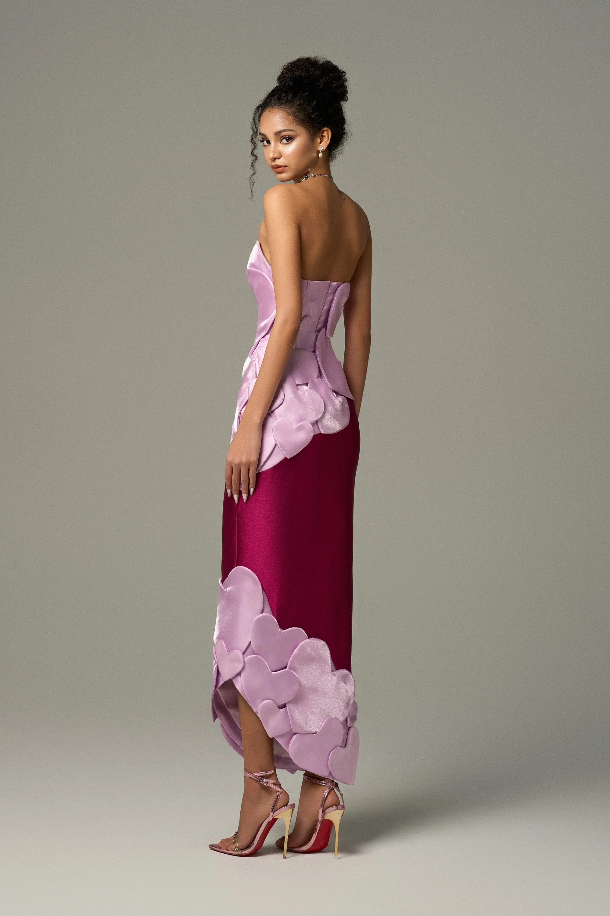Darling Color Mix Taffeta Asymmetric Heart Detail Maxi Dress sold by Kalisa product image thumbnail 2