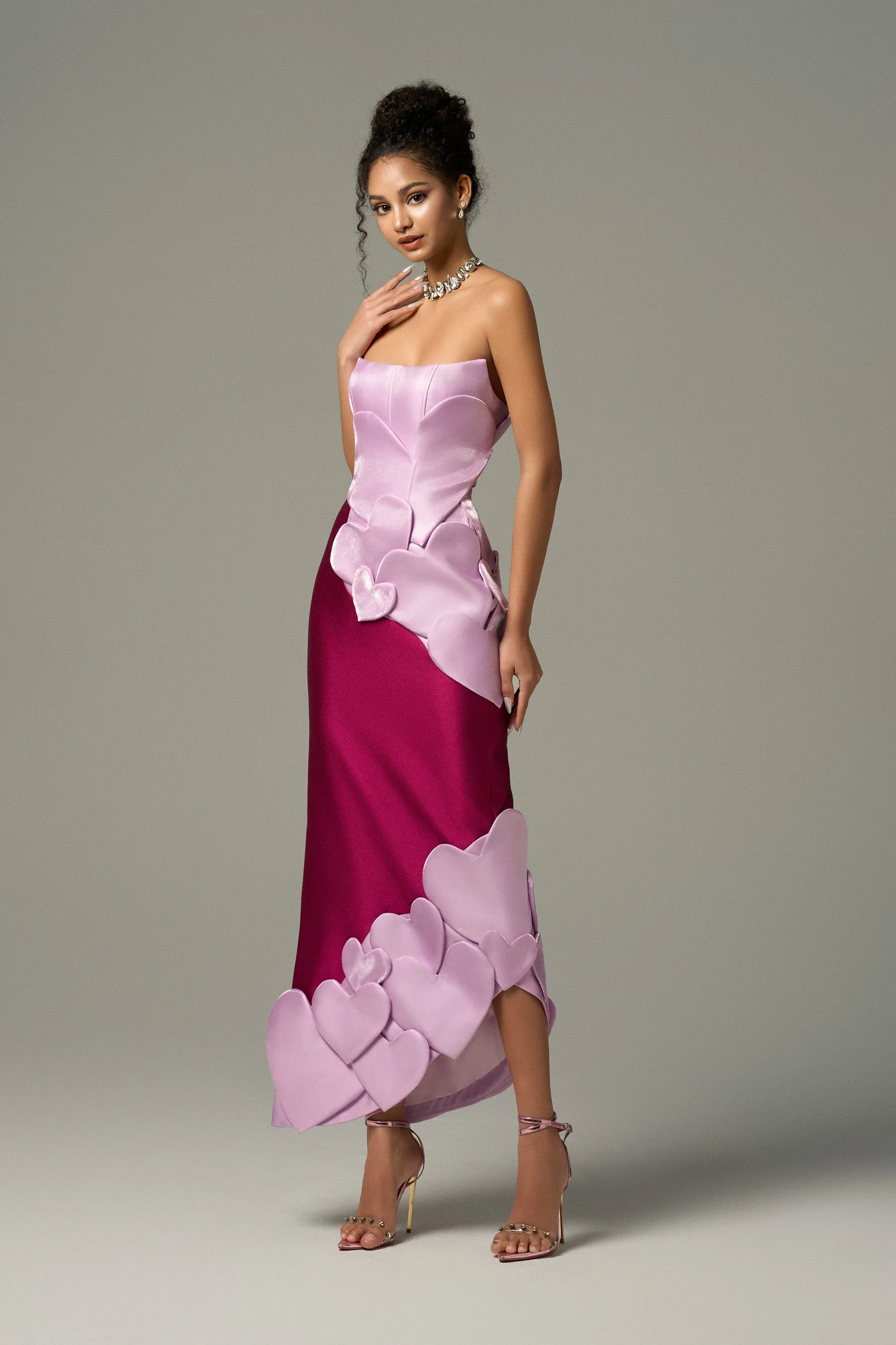 Darling Color Mix Taffeta Asymmetric Heart Detail Maxi Dress sold by Kalisa product image thumbnail 5