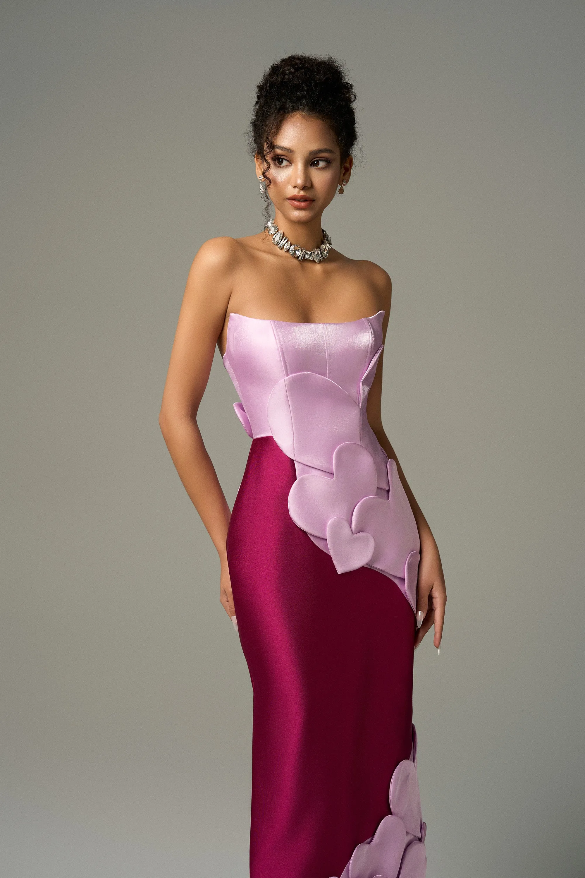 Darling Color Mix Taffeta Asymmetric Heart Detail Maxi Dress sold by Kalisa product image thumbnail 4