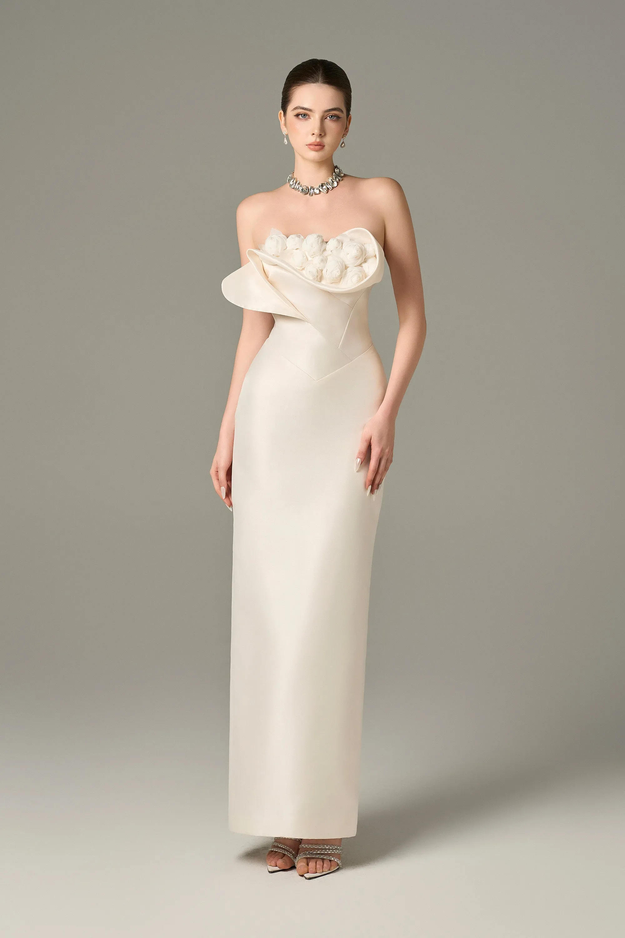 Seraphine Taffeta Bandeau Floral Embellished Maxi Dress sold by Kalisa