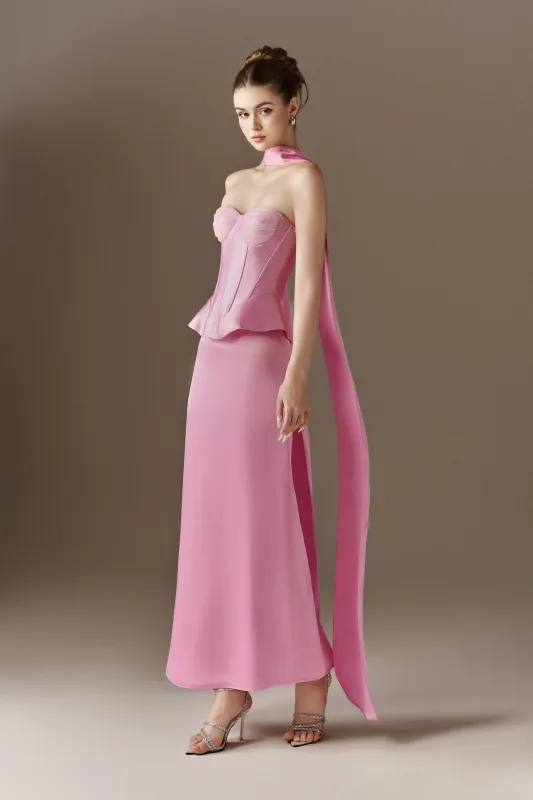 Calla Corset Peplum Maxi Dress With Neck Scarf sold by Kalisa