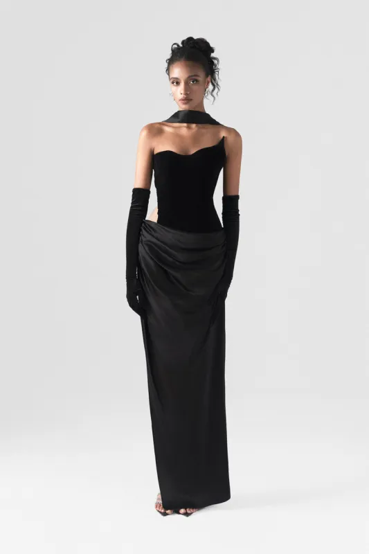Architectural Corset Silk Velvet Gown With Scarf & Gloves sold by Kalisa