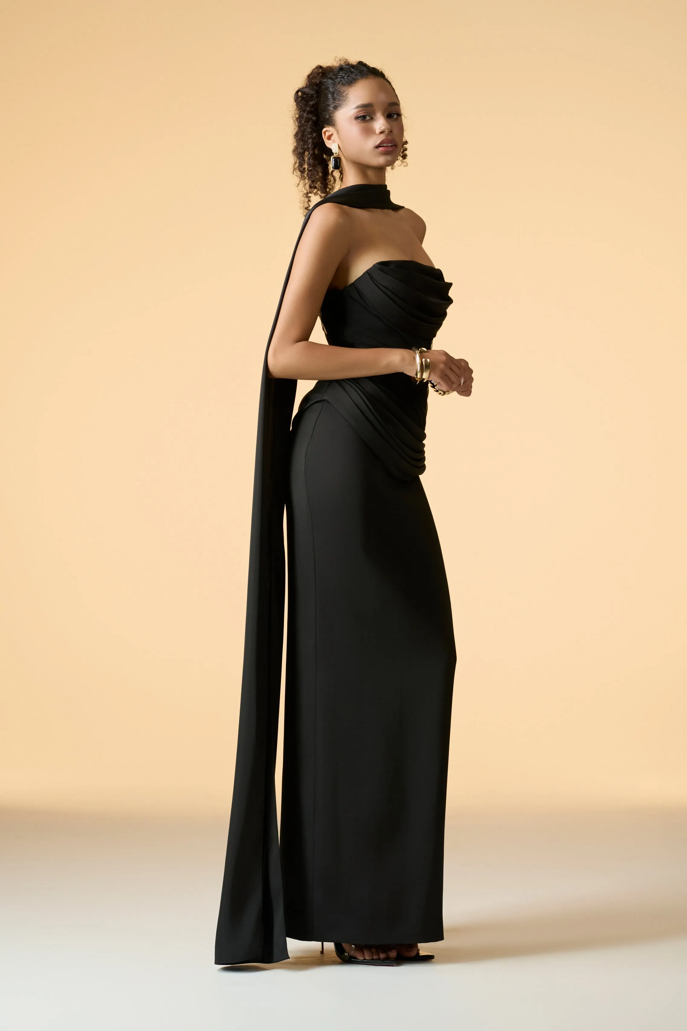 Muse Bandeau Draped Maxi Dress With Neck Scarf sold by Kalisa product image thumbnail 4