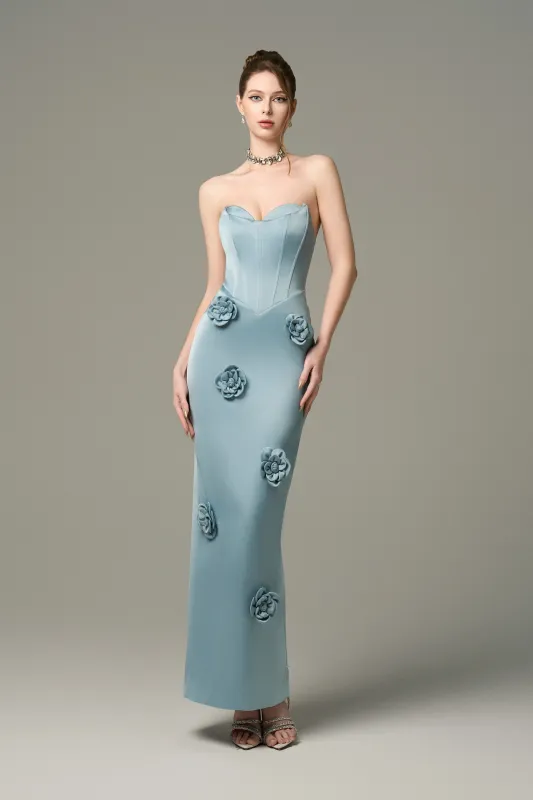 Aquarelle Silk 3D Floral Applique Maxi Dress sold by Kalisa