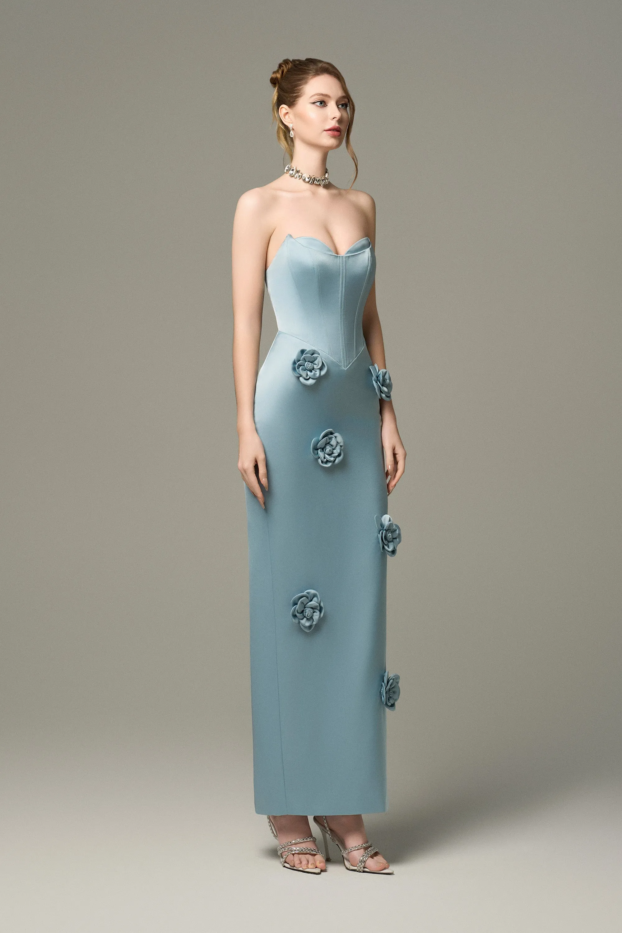 Aquarelle Silk 3D Floral Applique Maxi Dress sold by Kalisa product image thumbnail 5