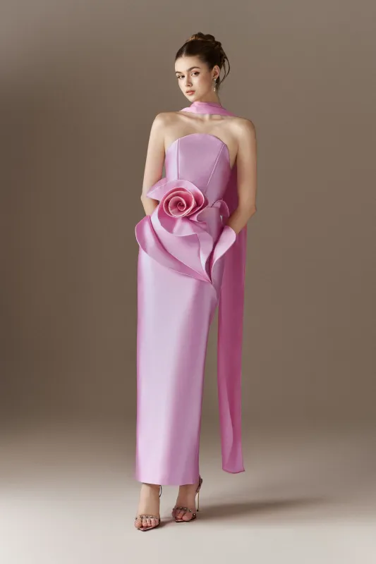 Rosalia Bandeau Large Floral Maxi Dress With Neck Scarf sold by Kalisa