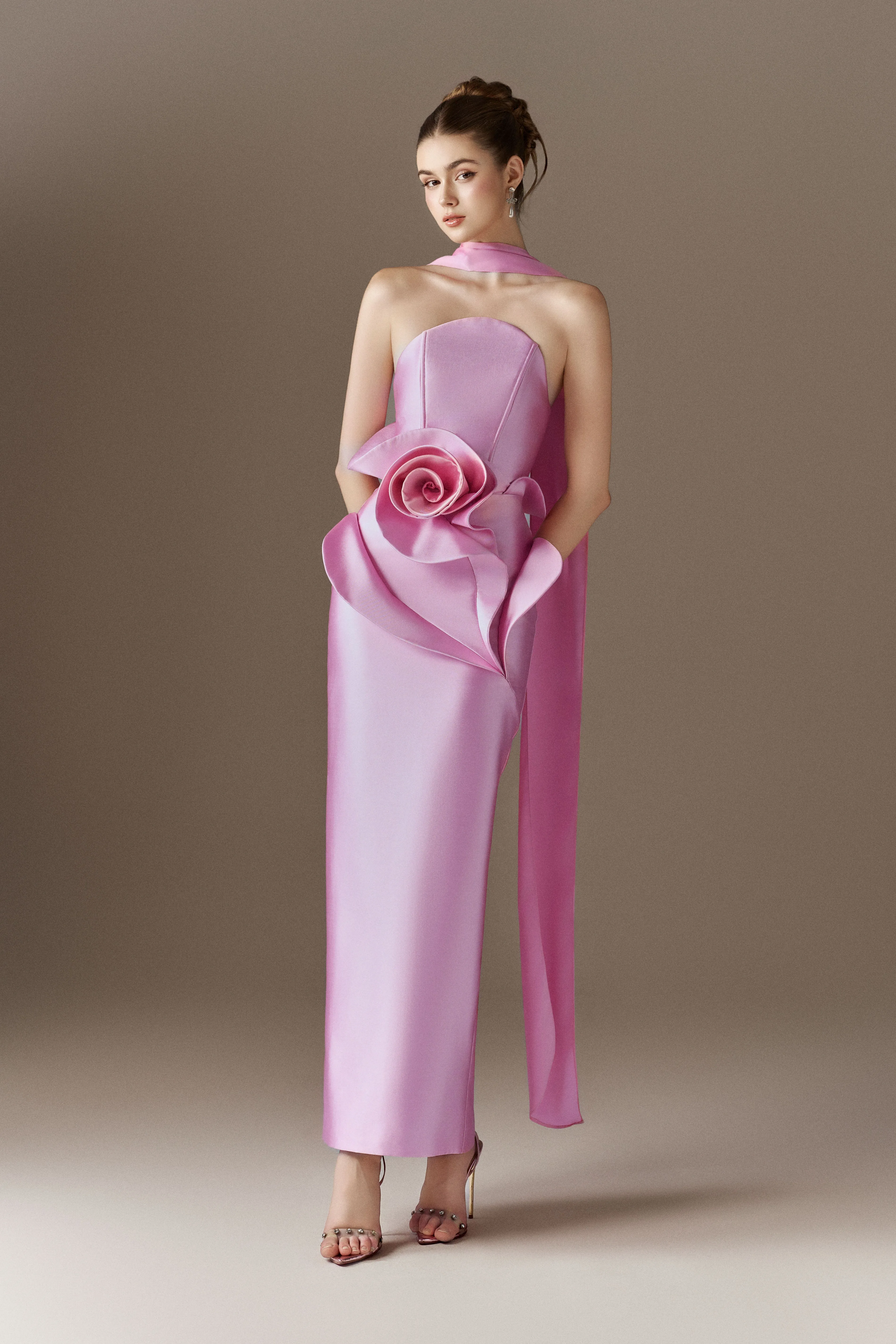 Rosalia Bandeau Large Floral Maxi Dress With Neck Scarf sold by Kalisa