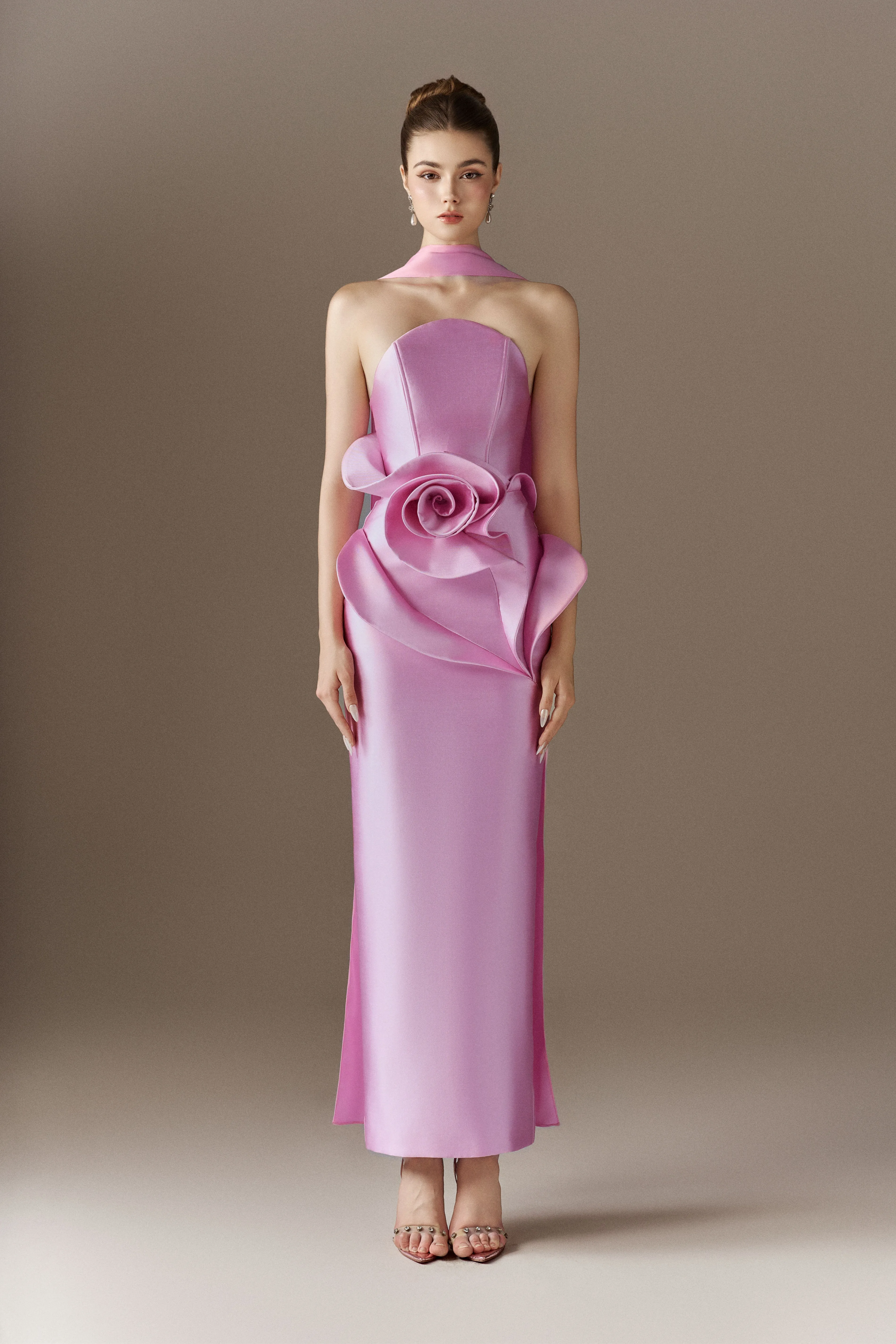 Rosalia Bandeau Large Floral Maxi Dress With Neck Scarf sold by Kalisa product image thumbnail 4