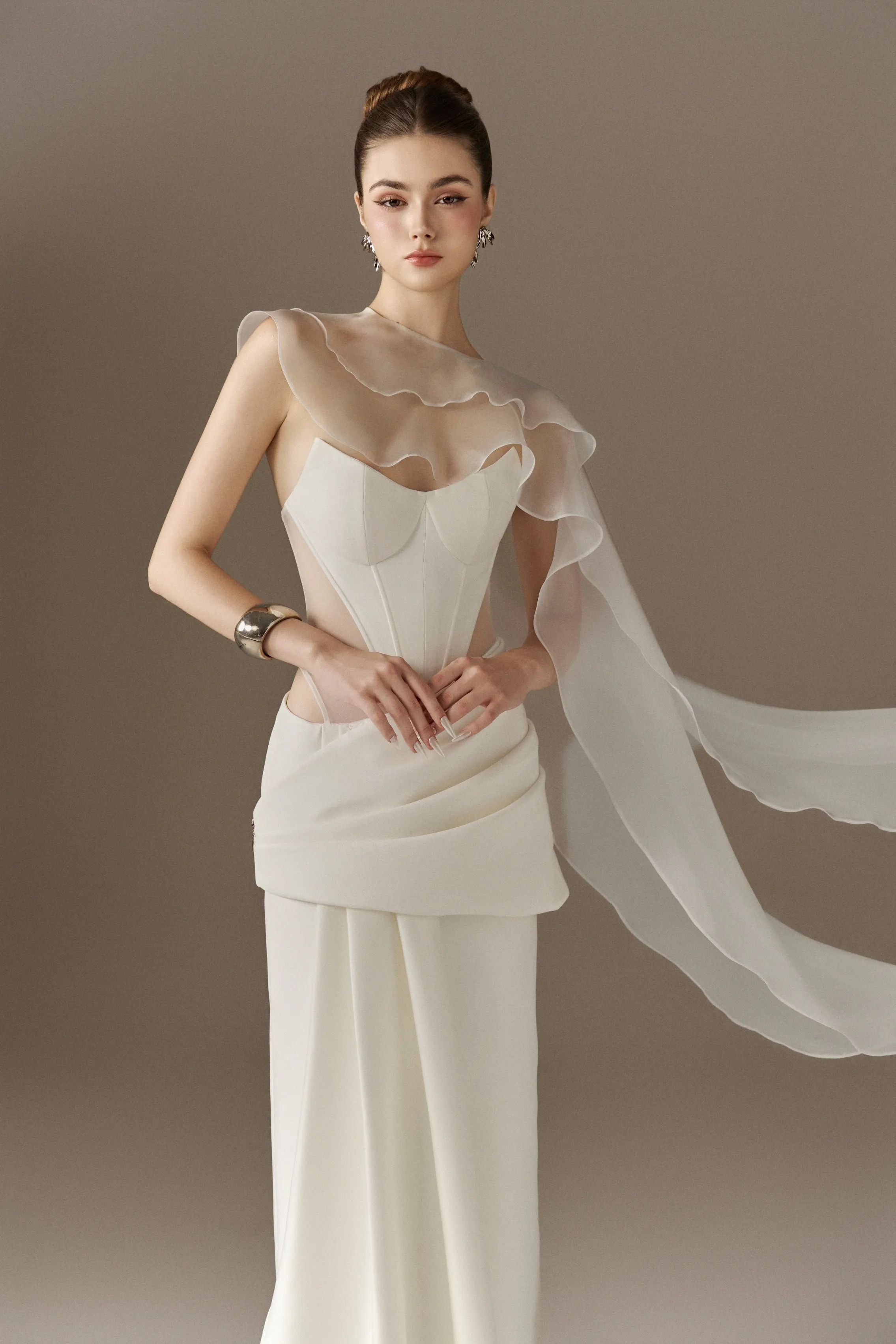 Venus Ivory Sculpted Bodice Corset Maxi Dress With Veil sold by Kalisa product image thumbnail 5